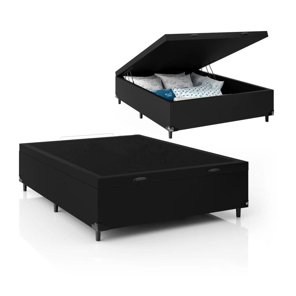 Base Box Baú Casal Suede Preto (42x138x188)
