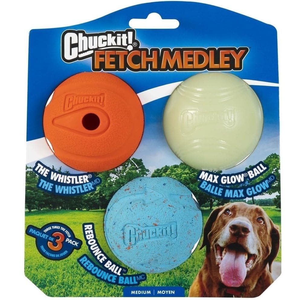 Dog Toys Chuckit Fetch Medley Dog Ball, pacote médio com 3