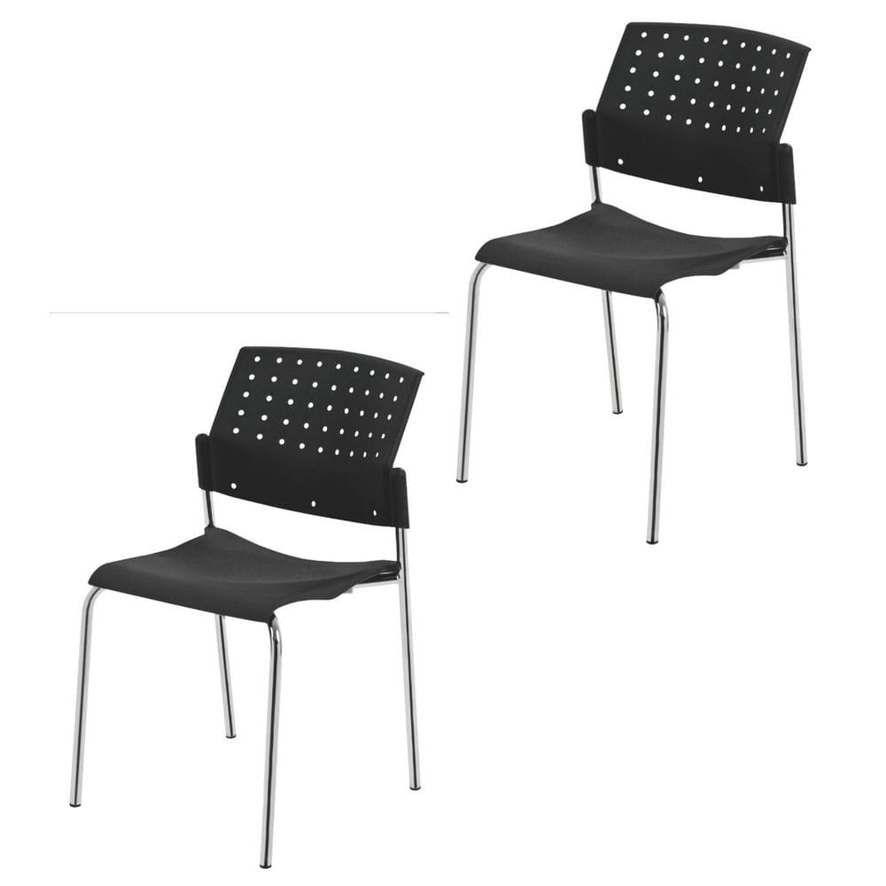 Conjunto 2 Cadeiras, para Escritório Fixa Empilhável Hotel Auditório Movie Preto/Cromado