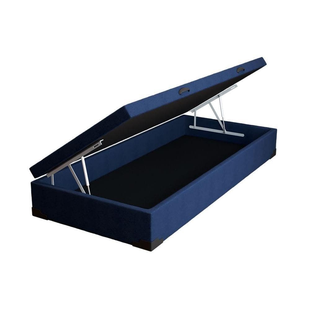 Cama Box Baú Solteiro Azul Suede 42x88x188