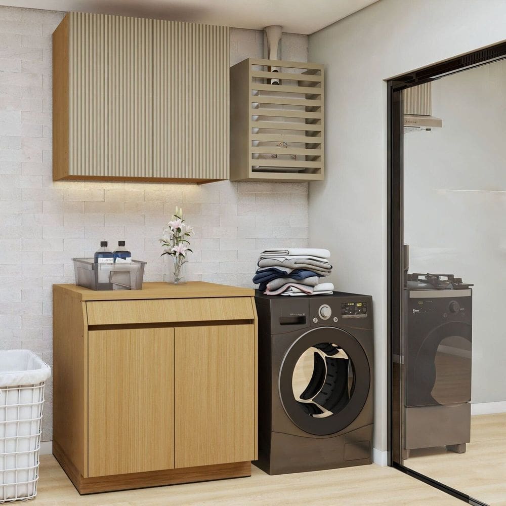 Lavanderia Modulada 2 Peças 4 Portas 1 Gaveta com Rodapé Carvalho/Greige