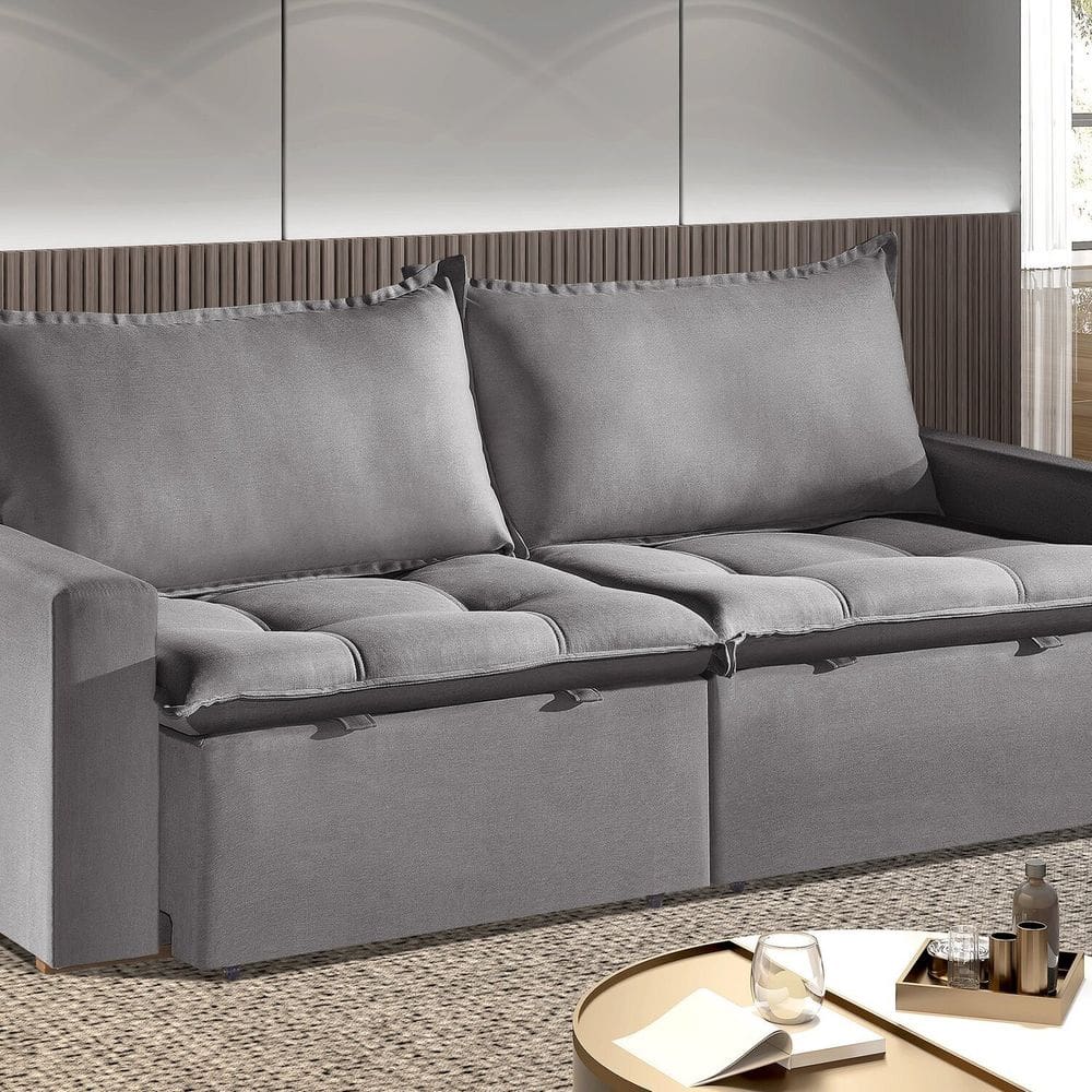 Sofá Cama Retrátil e Reclinável 190cm Veludo Itália Cinza