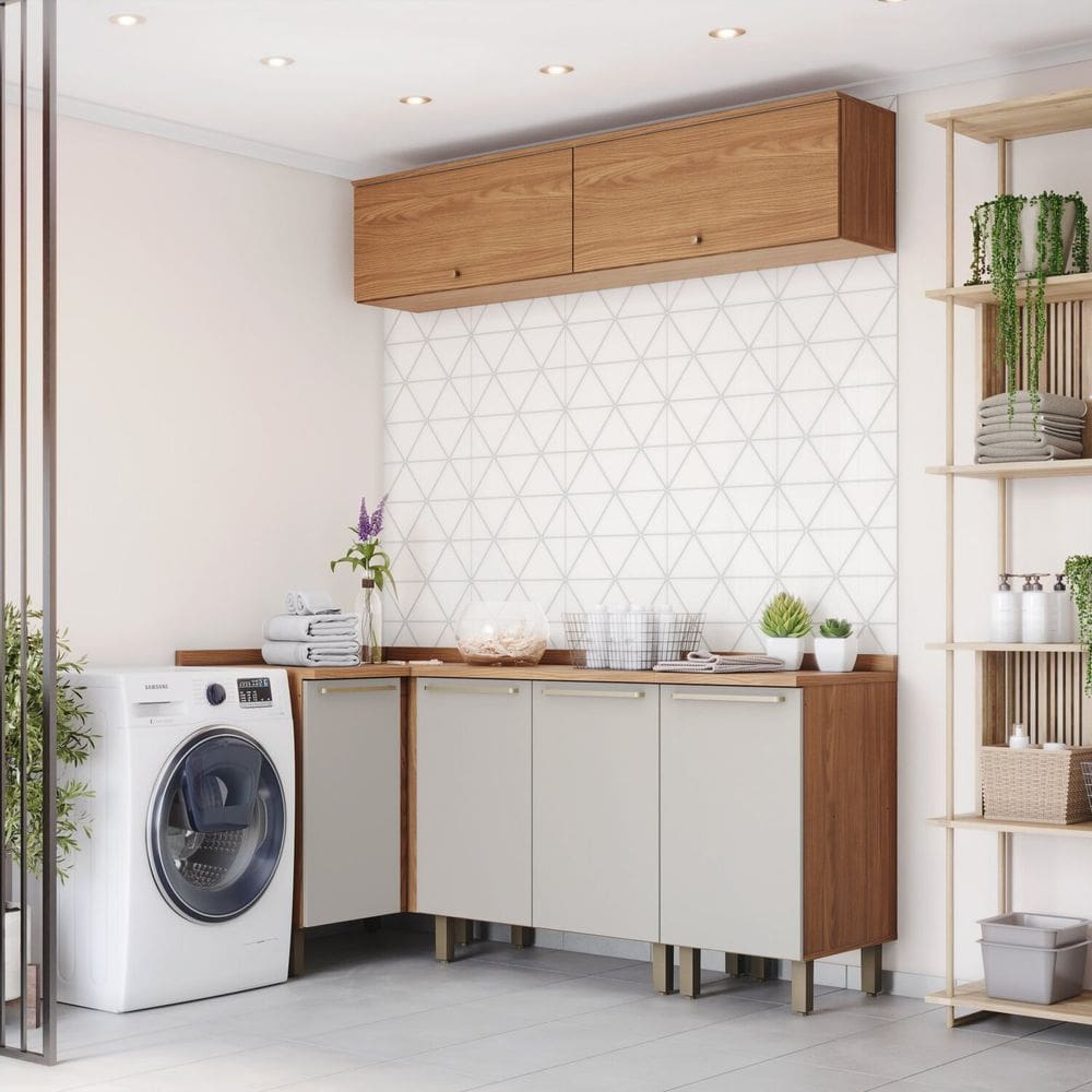 Lavanderia Modulada 5 Peças com Tampo Requinte Marrom/Areia