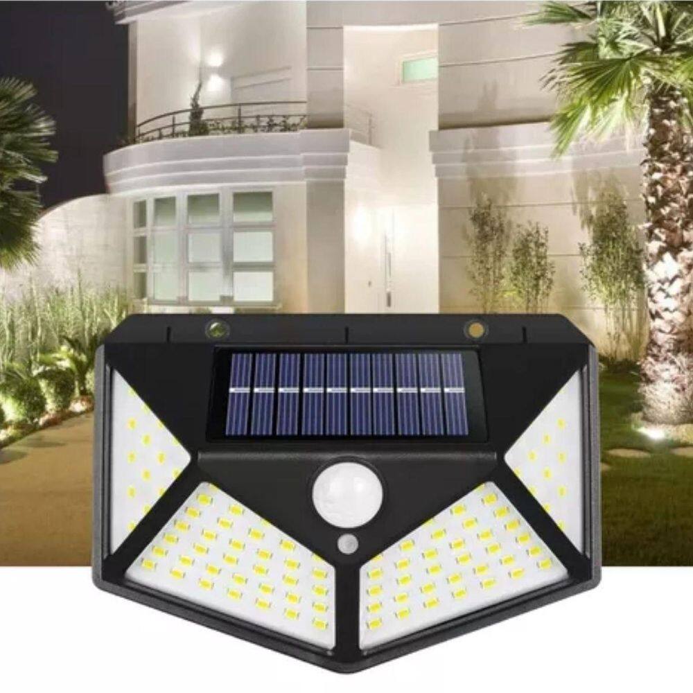 Luminária Solar Para Parede 100 Leds Branco Frio