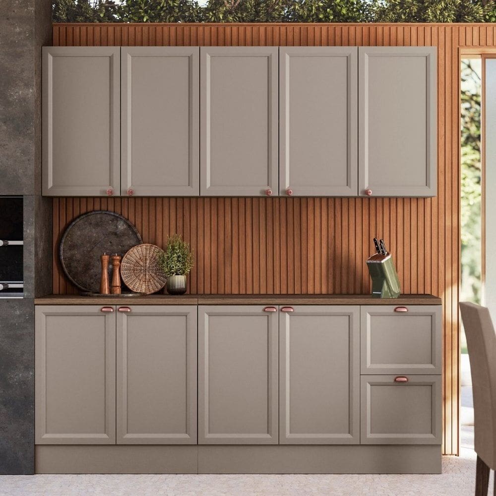 Cozinha Modulada Completa 4 Peças 9 Portas 2 Gavetas Unna Gris