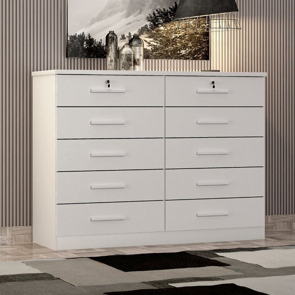 Cômoda para Quarto 10 Gavetas Genova Neve