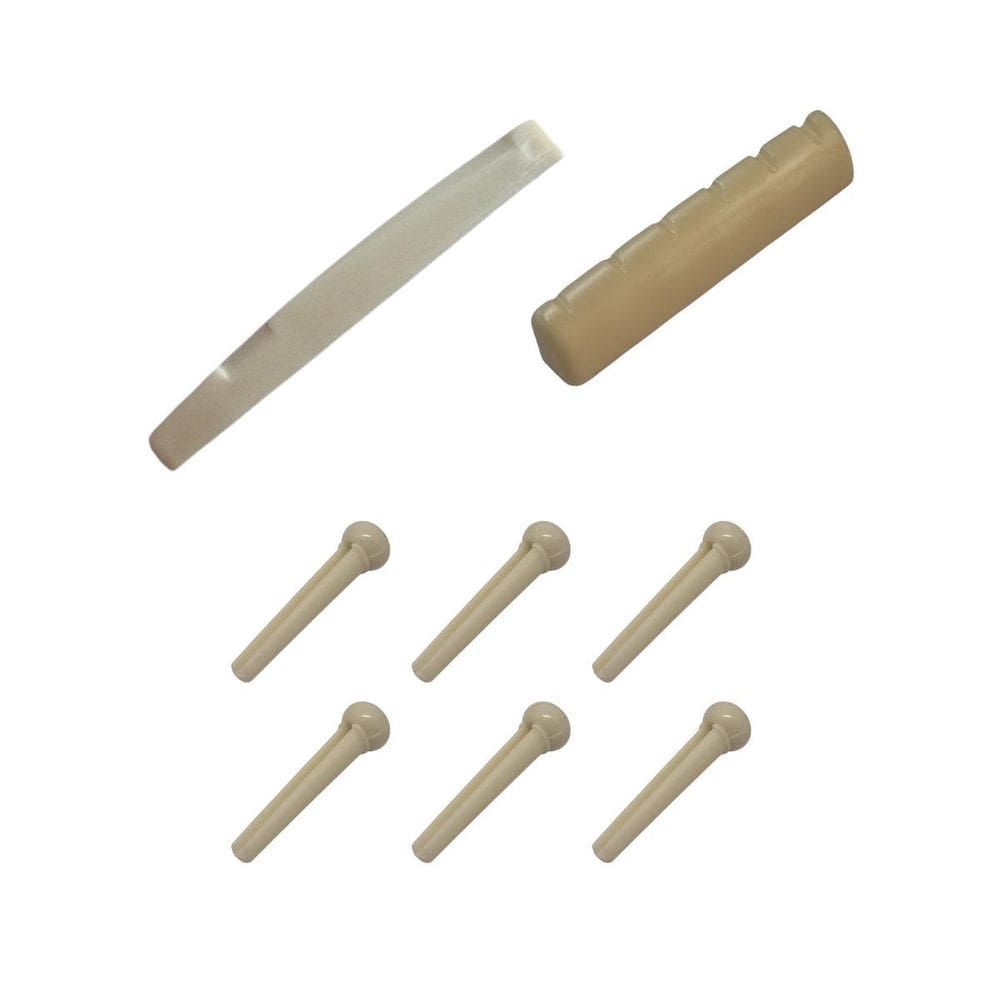 Kit Violão Aço 1 Rastilho + 1 Nut + 6 Pinos Plástico Bege