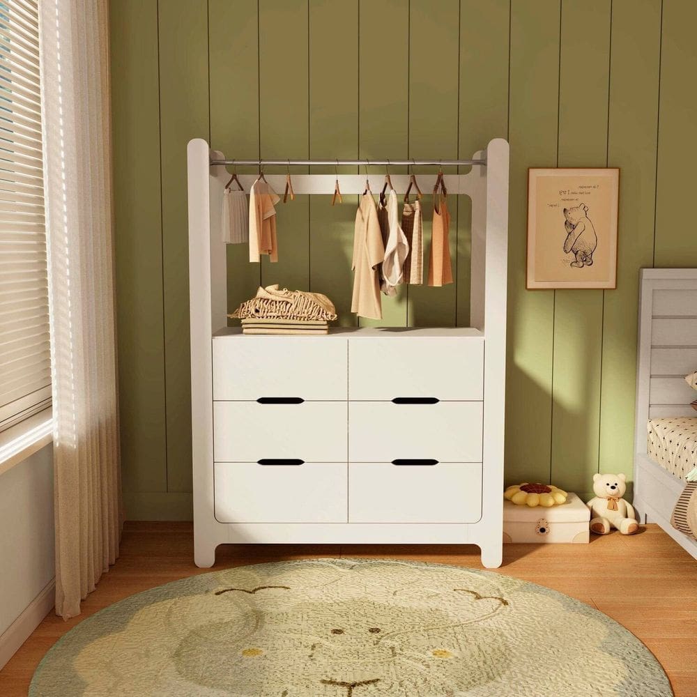 Guarda-roupa Closet Infantil com 6 Gavetas e Cabideiro 100% Mdf Olívia Branco