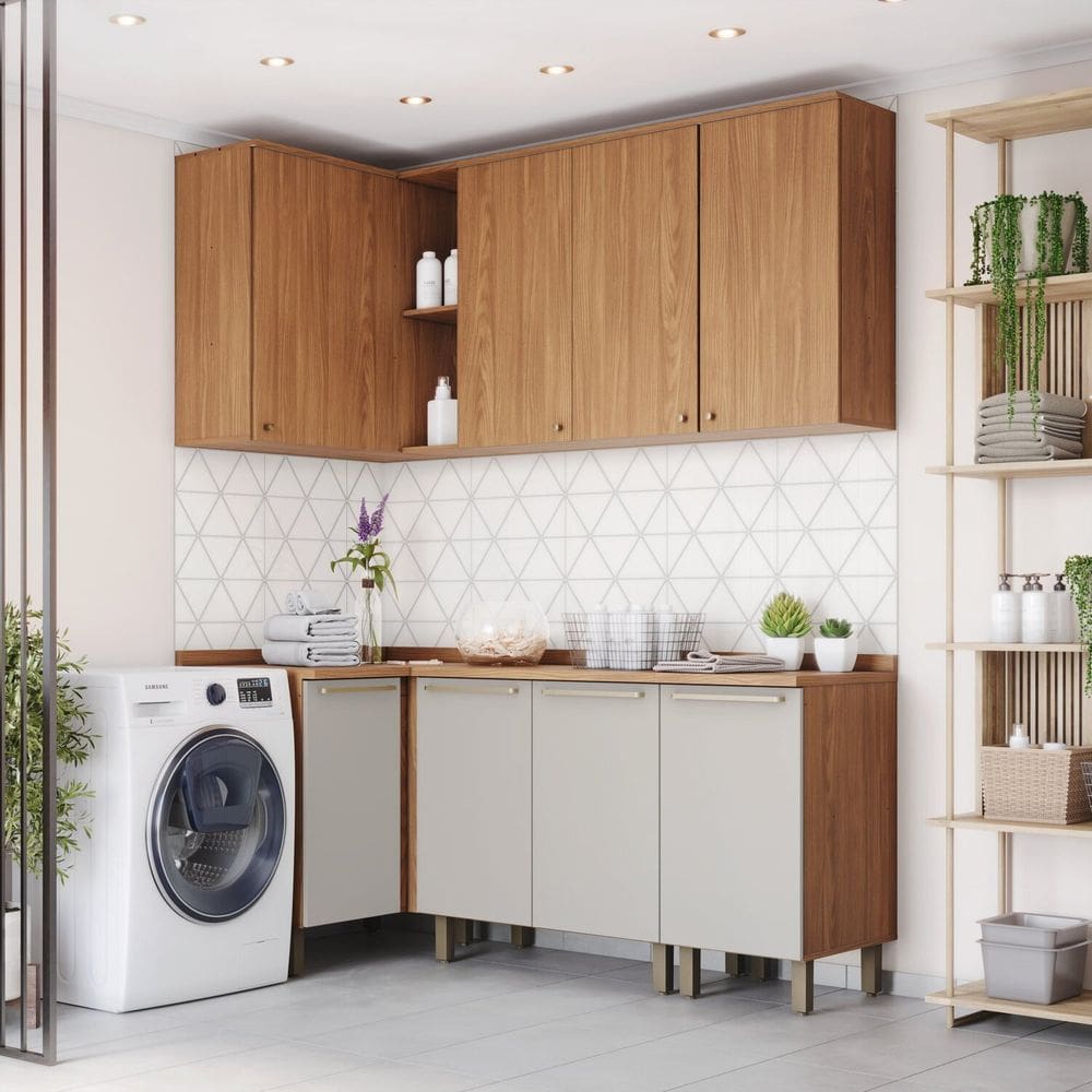 Lavanderia Modulada 5 Peças com Tampo Requinte Marrom/Areia
