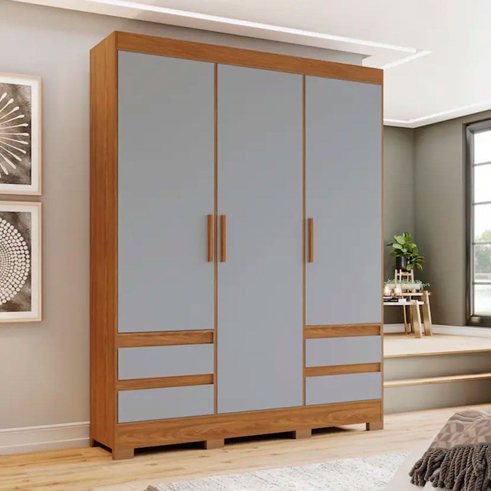 Guarda-Roupa Solteiro 3 Portas Bater 4 Gavetas MDP MDF Henn B55 Roupeiro