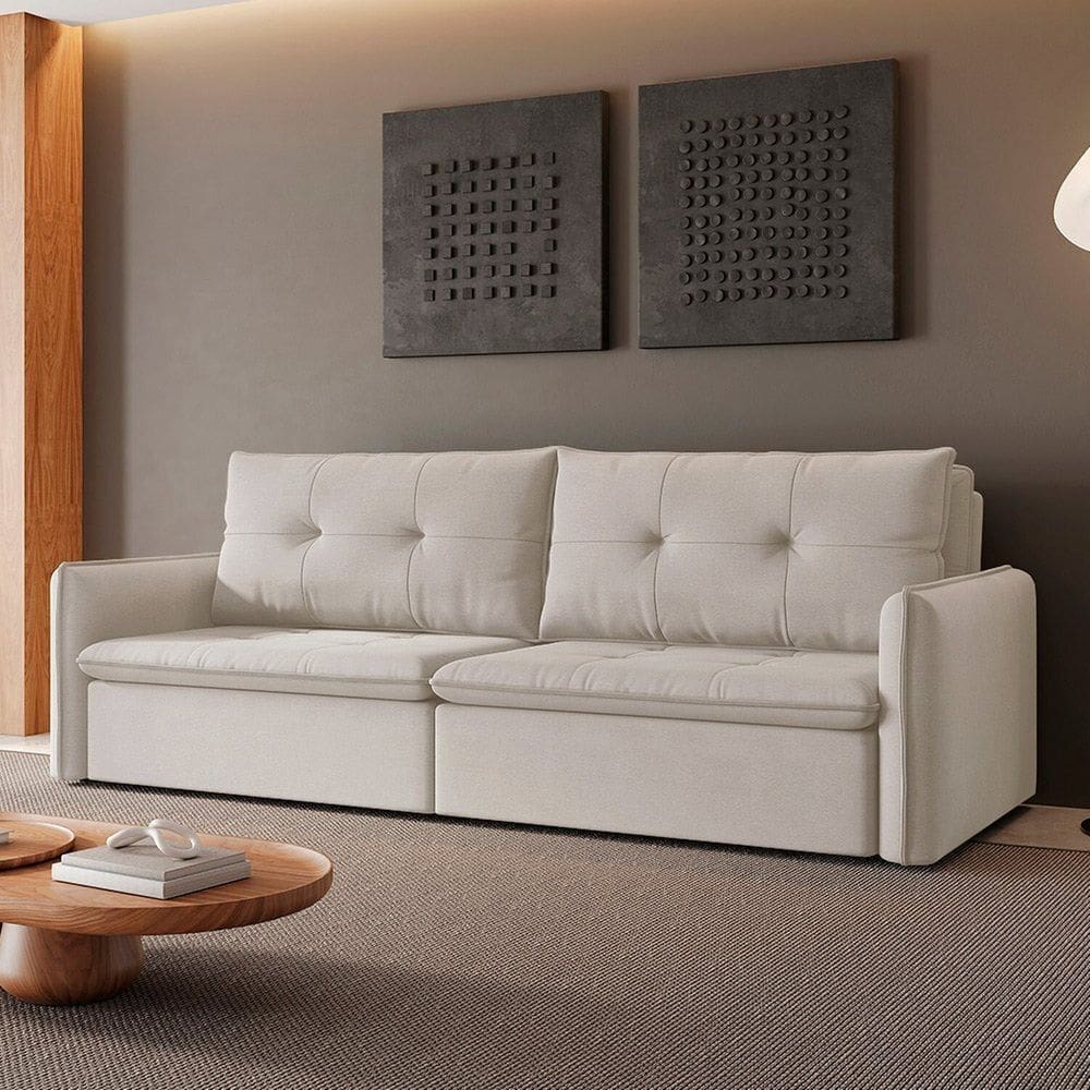 Sofá Retrátil e Reclinável 4 Lugares 200cm Braga Cru