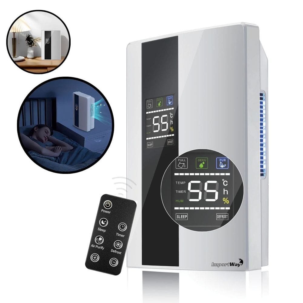 Desumidificador Antimofo Secar Ar Elétrico 2000ml Visor Lcd Controle de Umidade Branco Importway