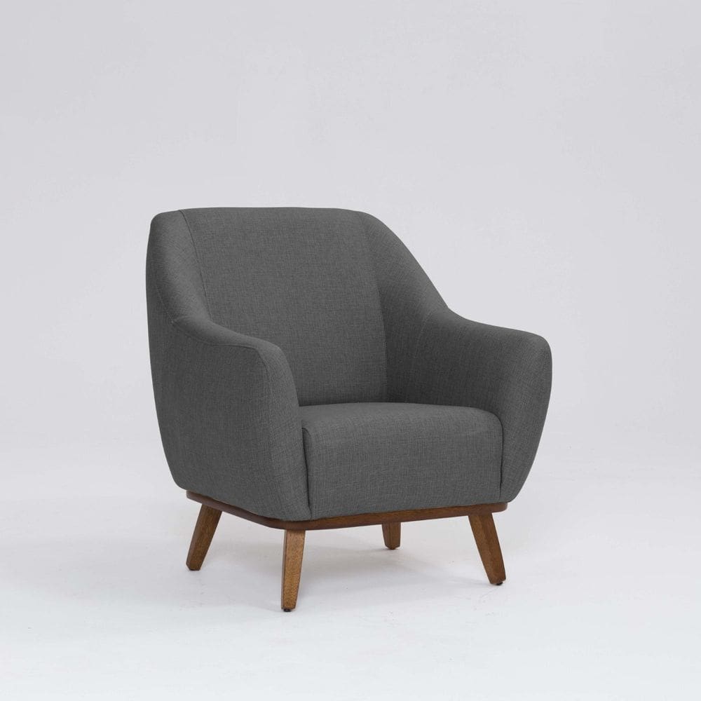 Poltrona Tecido Linho Base Madeira Paloma Mescla Cinza