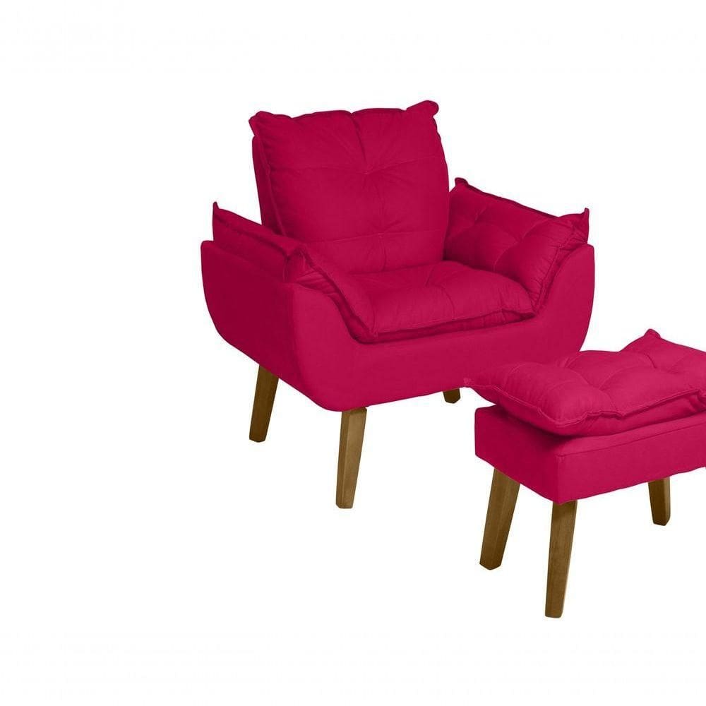 Poltrona/cadeira Decorativa E Puff Glamour Opala Com Pés Quadrado Vermelho