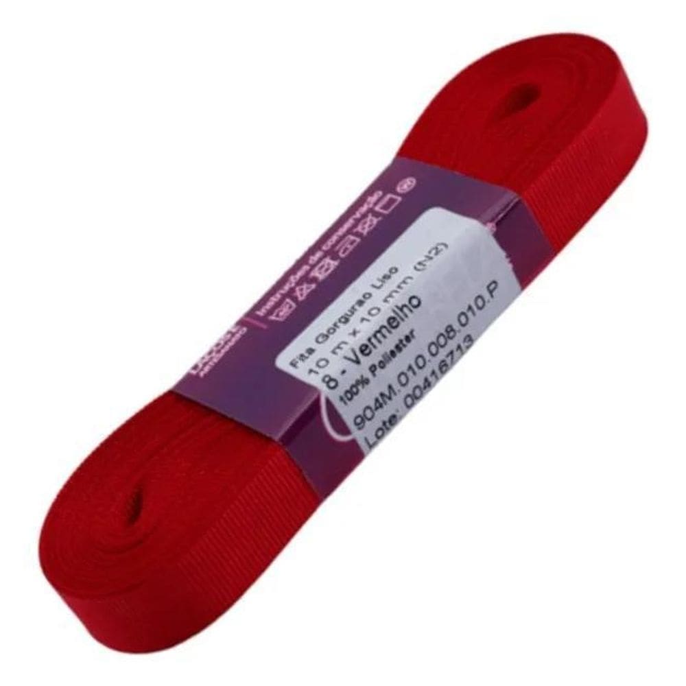 2X Fita De Gorgurão Fina 10Mm   1 Cm   10 Metros N2 Cor Verm
