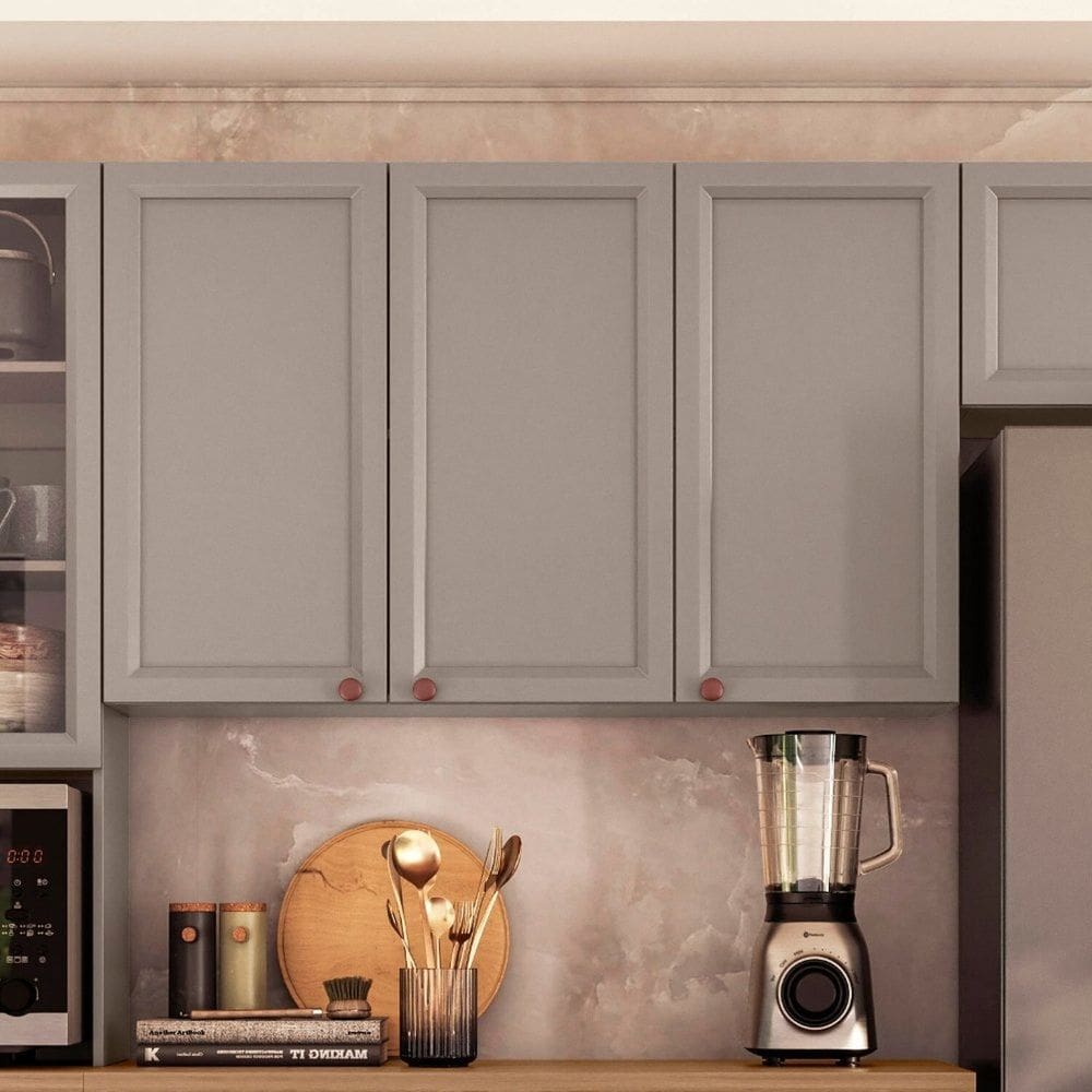 Armário Aéreo para Cozinha 120cm 3 Portas Unna Gris