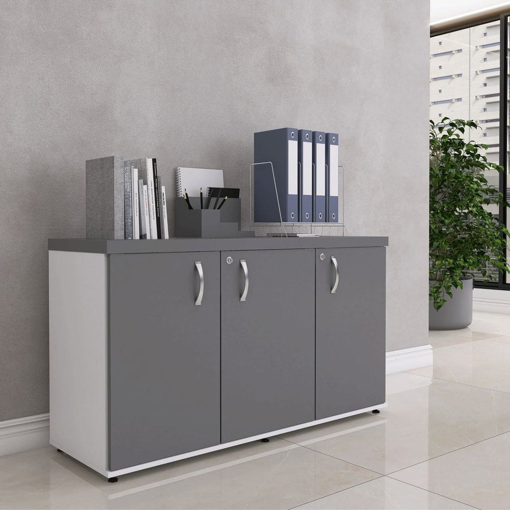 Armário 3 Portas Pivotante Credenza Branco/Grafito