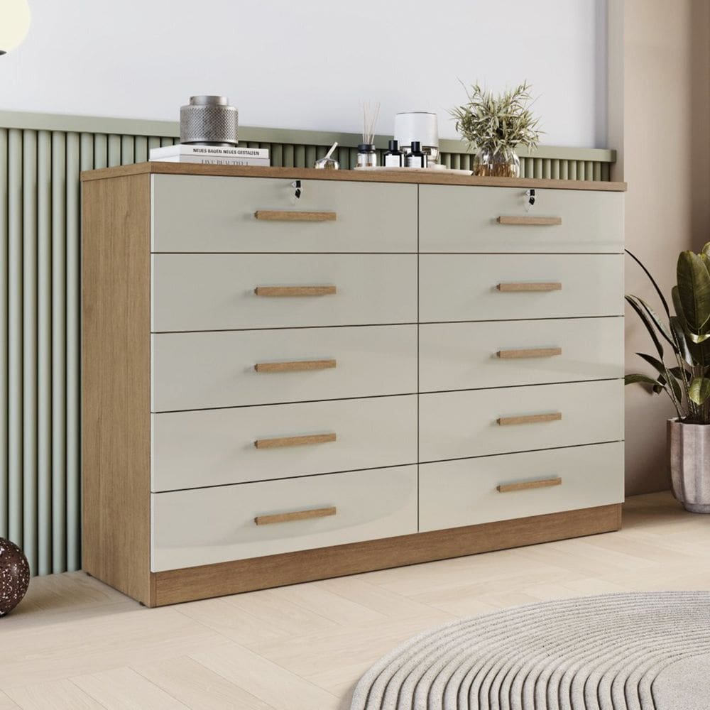 Cômoda para Quarto 10 Gavetas Genova Cumaru / Cinza