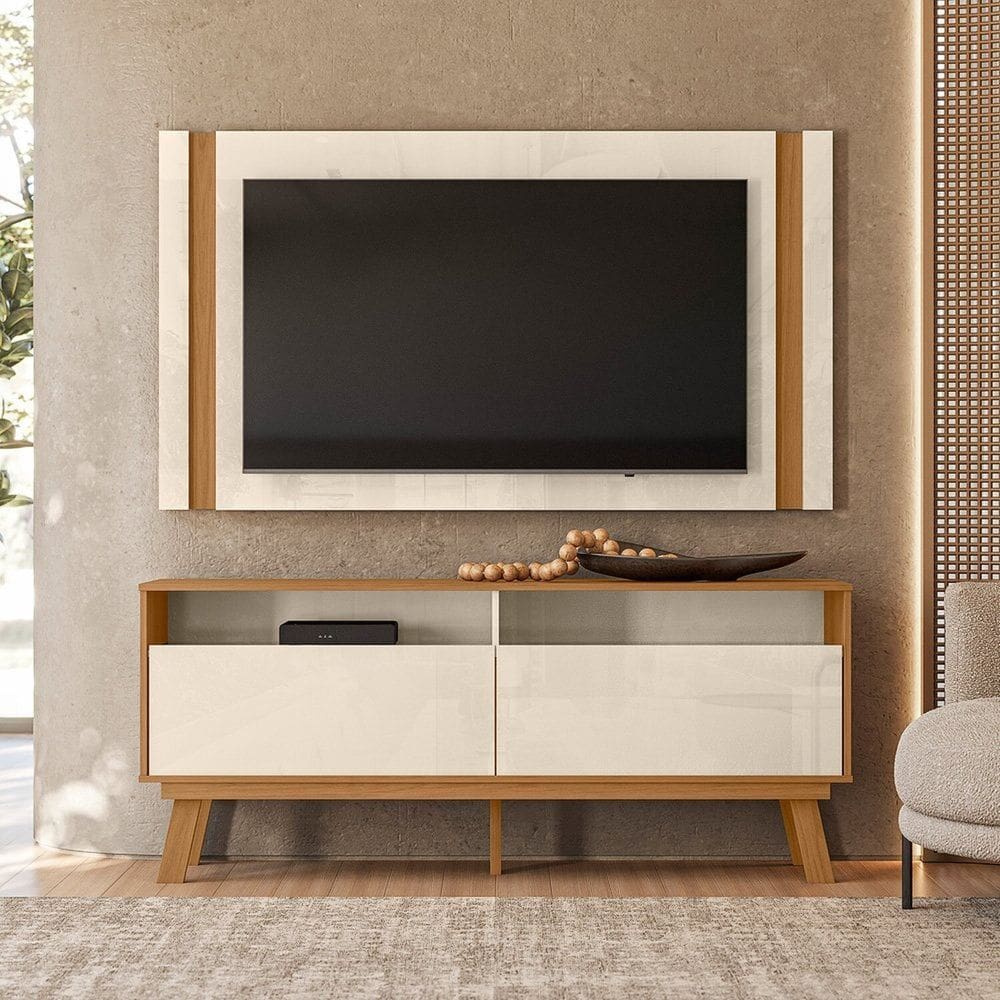 Rack com Painel para TV até 65 Polegadas Real Olinda Off White / Amendoa