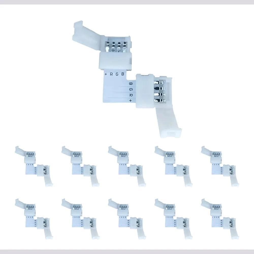 2X Kit 10 Conector L Emenda Rapida 10Mm 4 Vias P Fita Led Rg