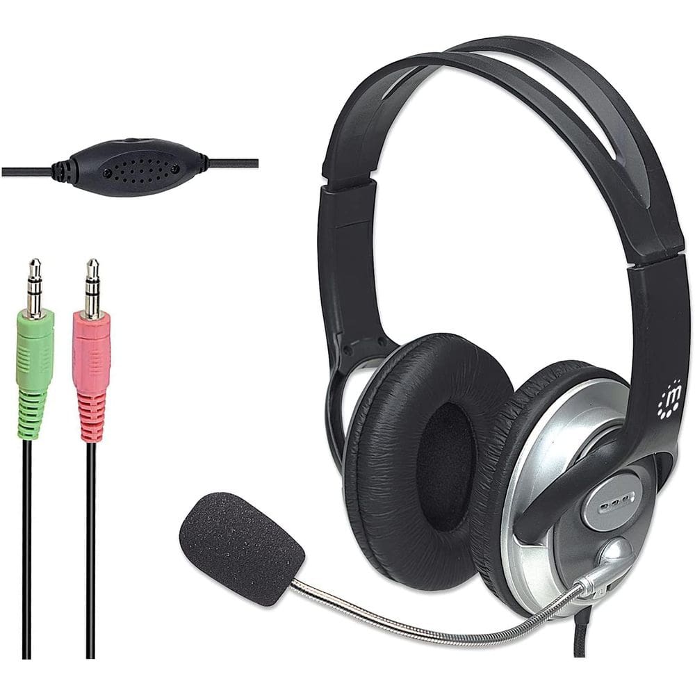 Fone de ouvido MANHATTAN com microfone e conector de 3,5 mm para computador