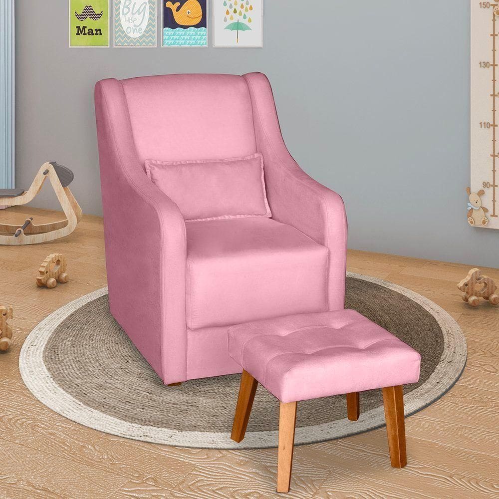 Poltrona Para Amamentação Glamour Com Puff E Almofada Rosê