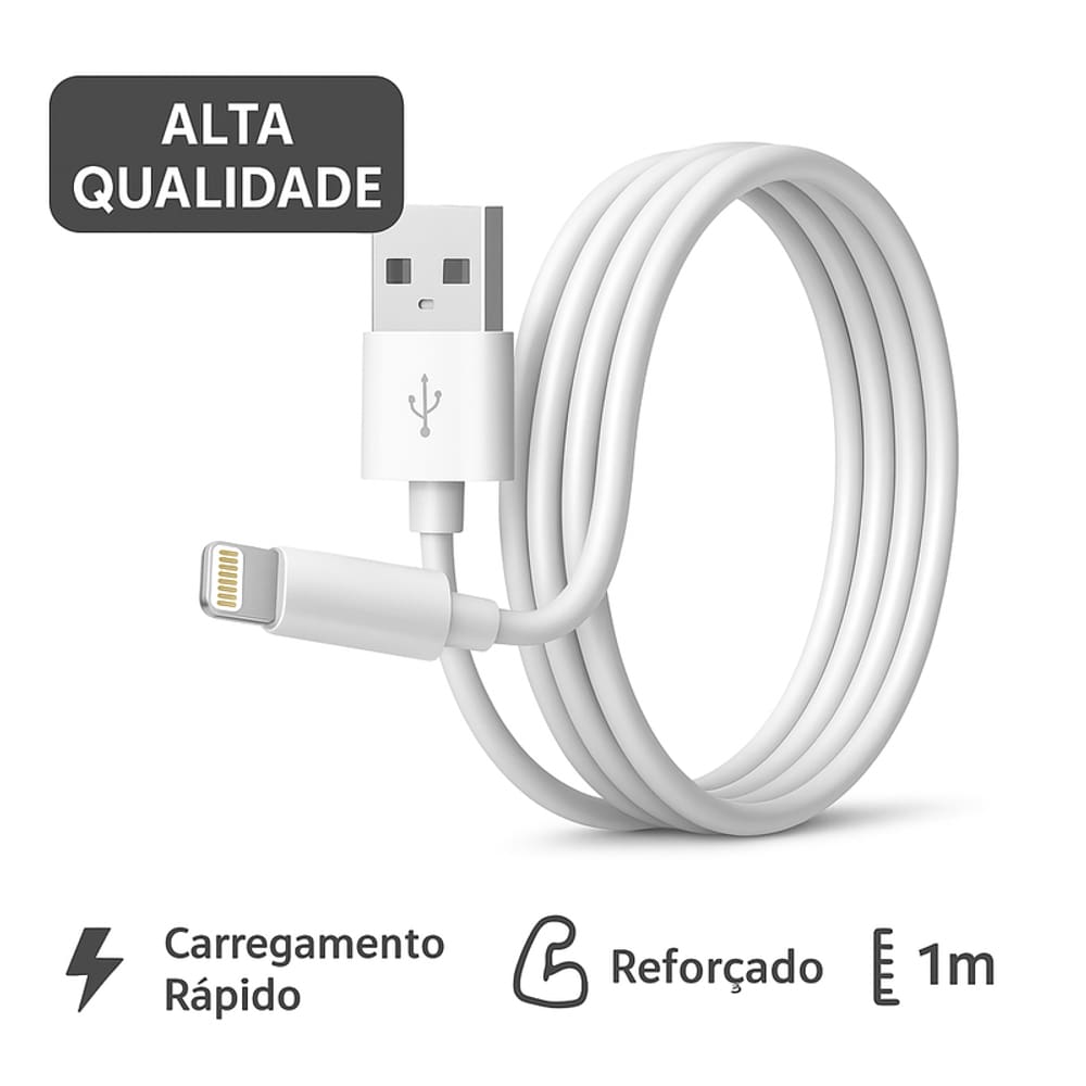 Cabo de Dados e Carregamento Lightning 1 Metro Compatível