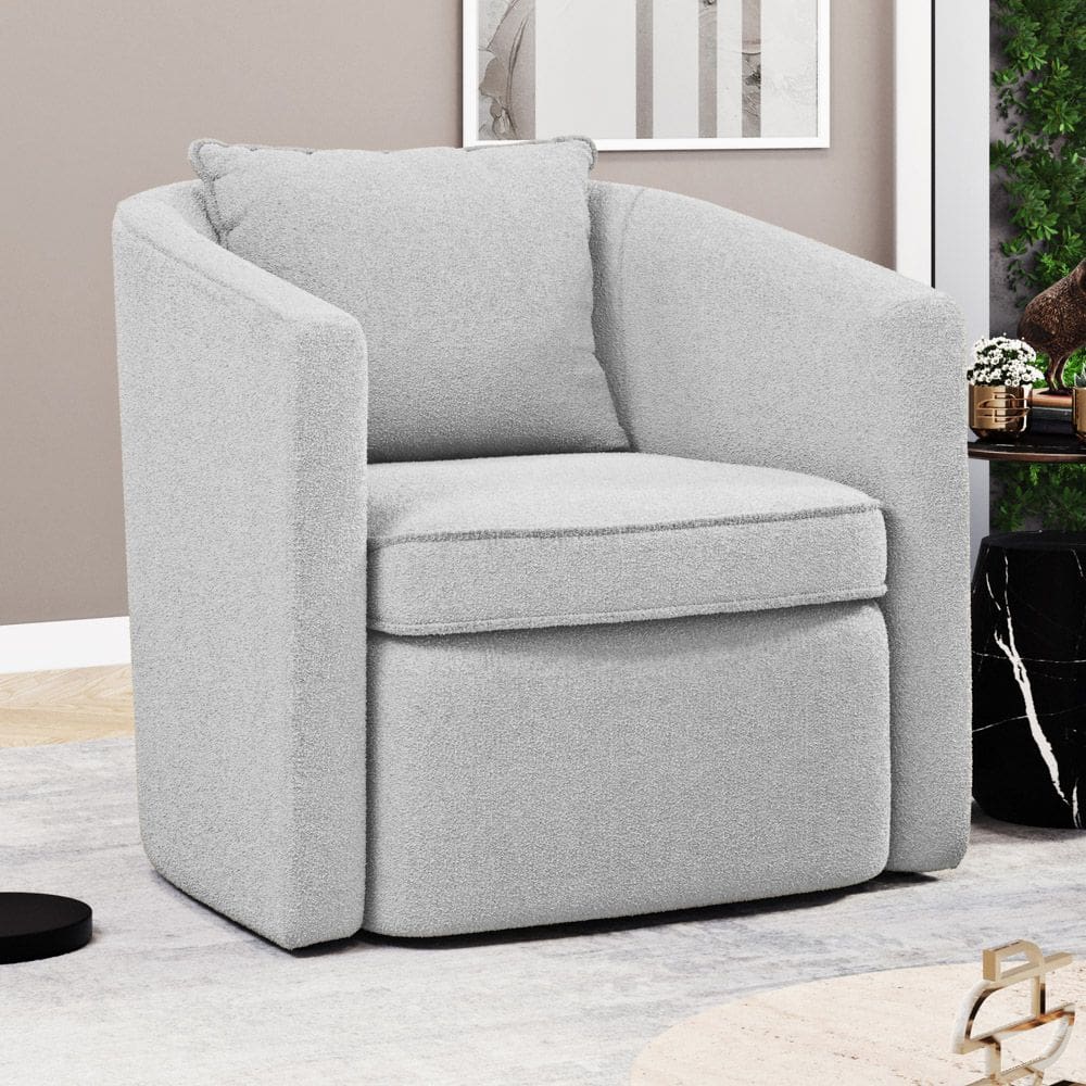 Poltrona Decorativa Sala de Estar Aimê Bouclê Cinza Claro - Desk Design