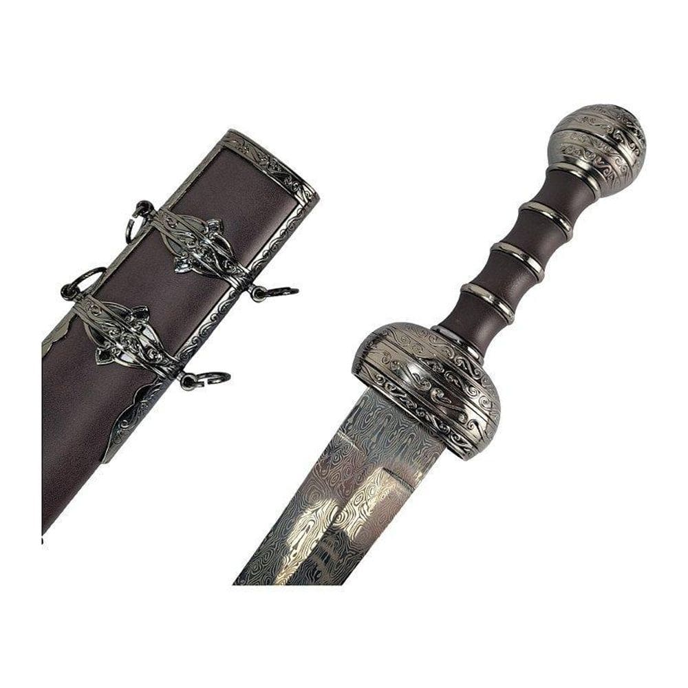 Espada Gládius Romana Bainha Marrom Couro Lamina Estampada
