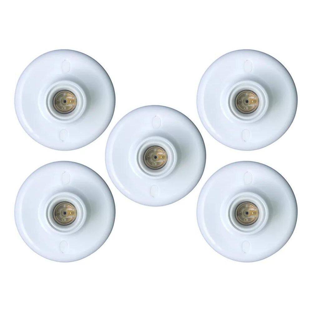 2X Kit 05 Plafon Simples Branco Bocal E - 27 Paflon E-27