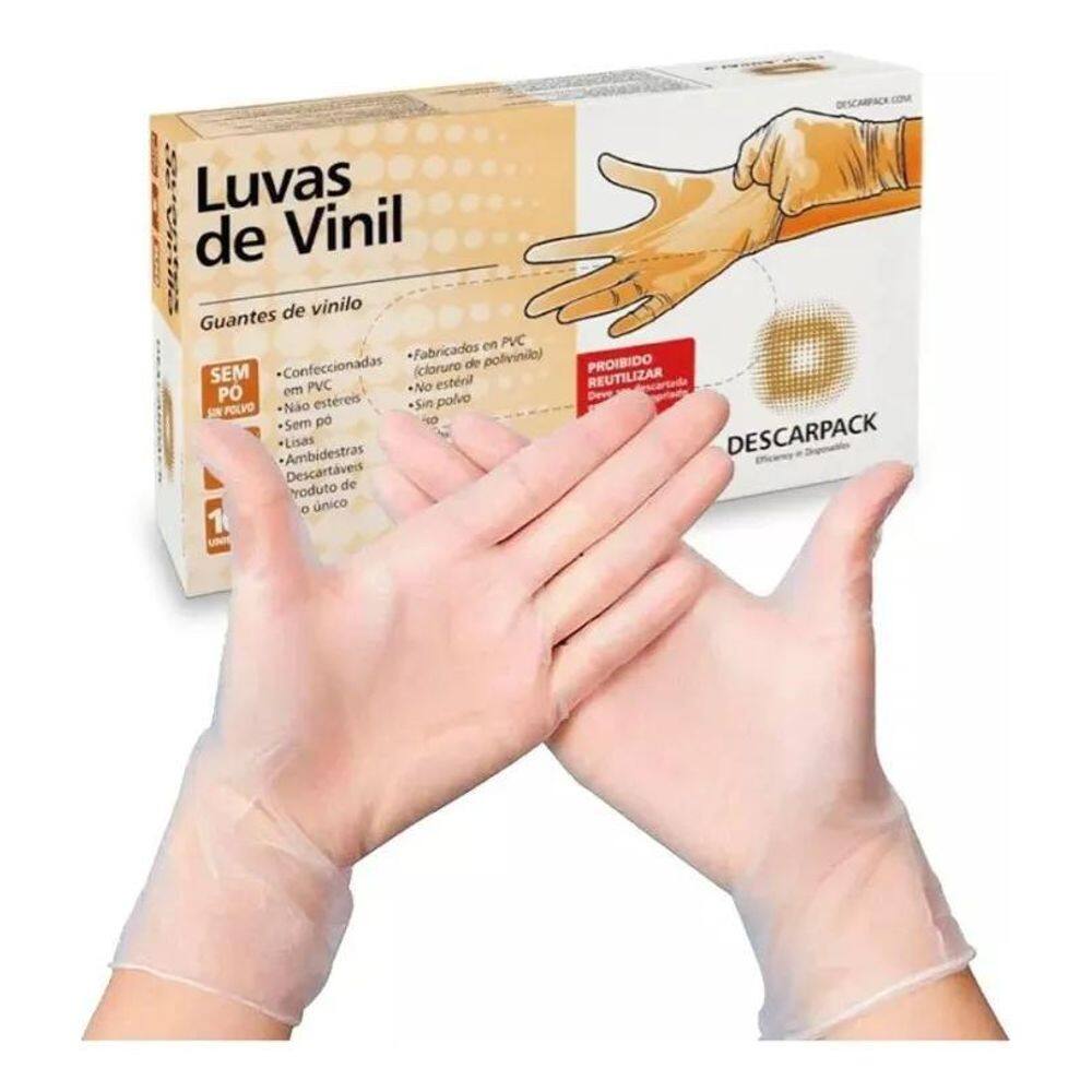 2X Luva Vinil Descartável Sem Pó Procedimentos - Caixa Com 1