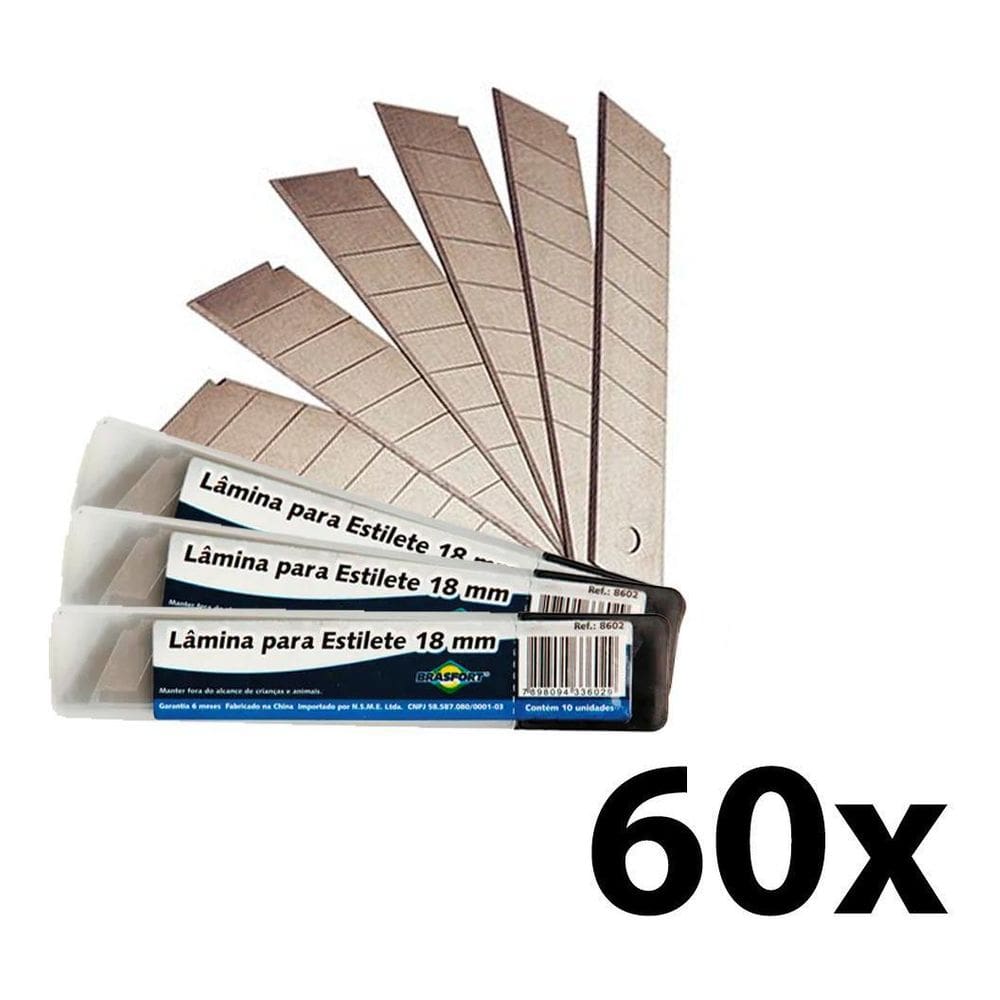Lâmina Para Estilete 60 Unidades  6Pct  18Mm Brasfort