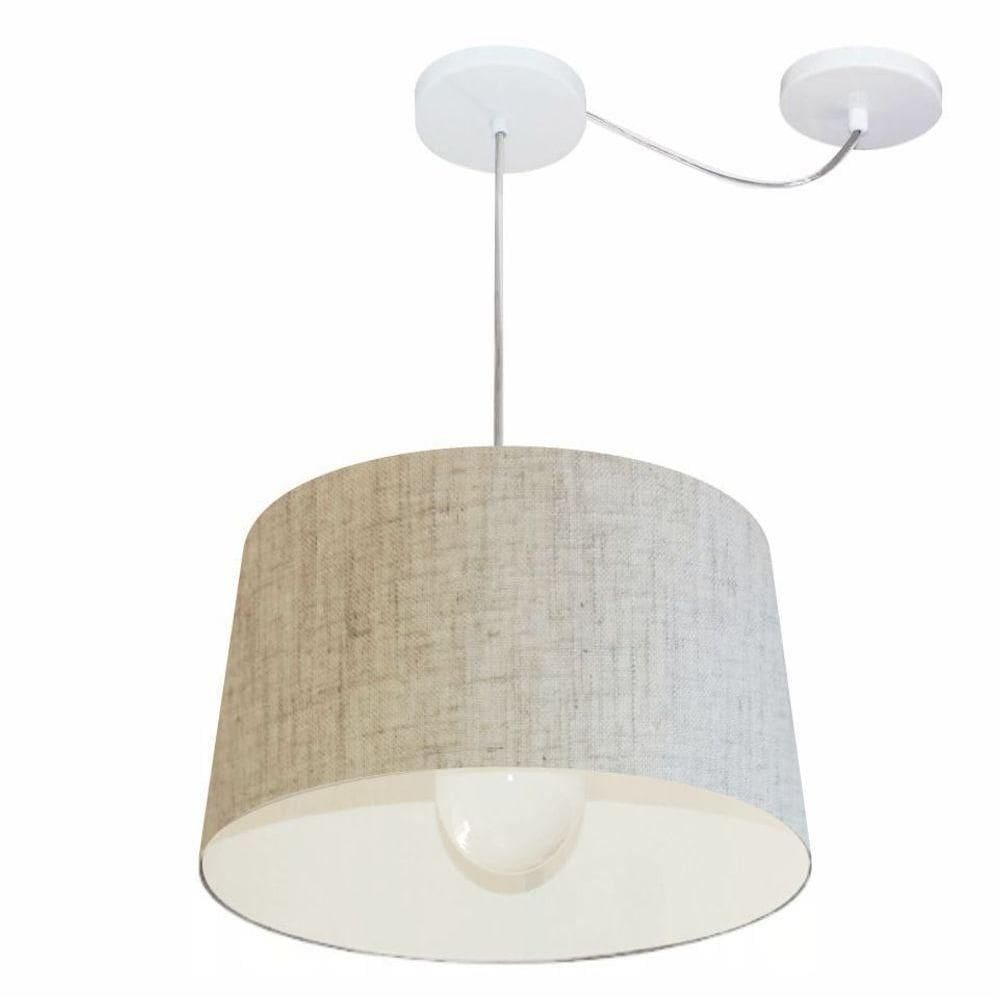 Lustre Pendente Cone Com Desvio De Centro Vivare Md-4275 Cúpula Em Tecido 40x45cm - Bivolt Rustico-bege 127/220v
