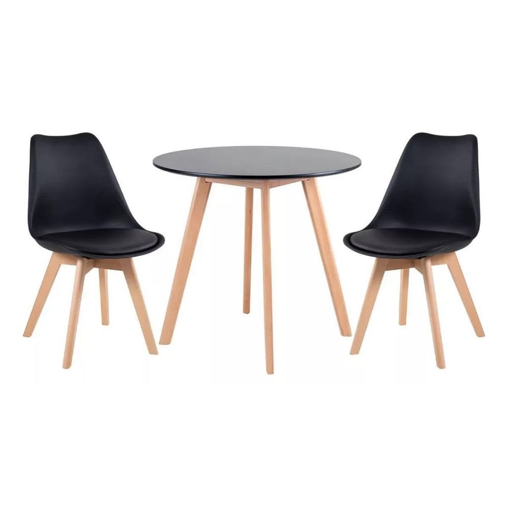 Kit Mesa Redonda Leda Eames 90 Cm Preto + 2 Cadeiras Eiffel