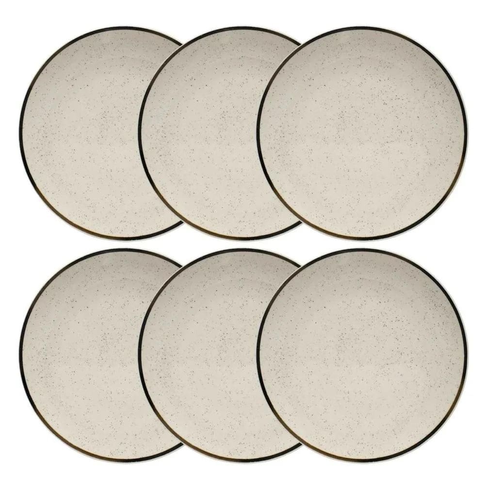 Jogo Kit 6 Pratos Cerâmica Fundo Oxford Brisa Rustico 20Cm