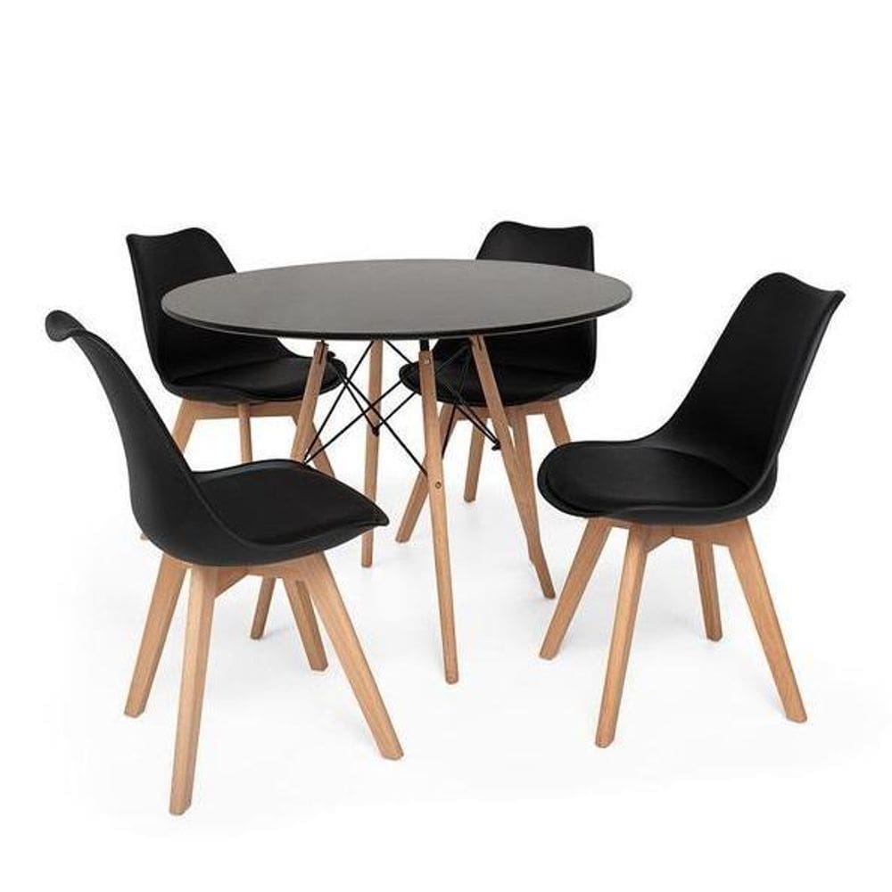 Kit Mesa Jantar Eiffel 80Cm Preta + 04 Cadeiras Leda - Preta