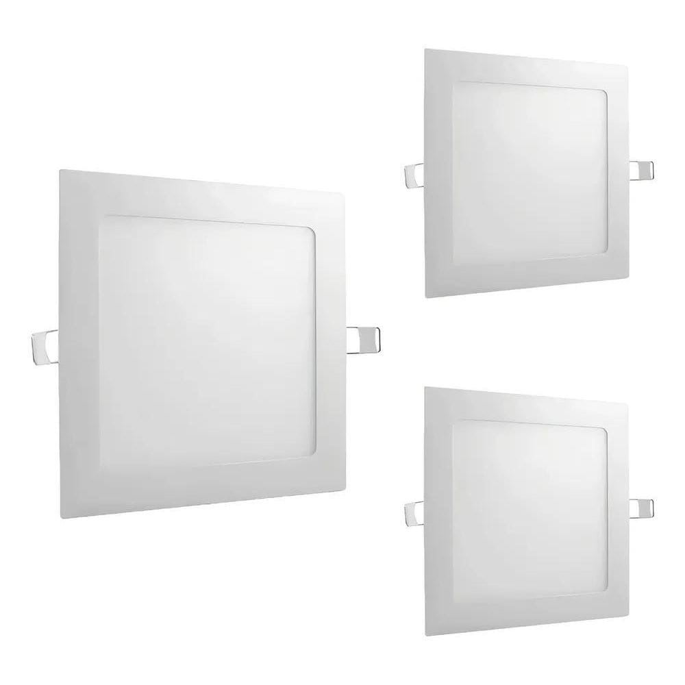 2X Kit 3 Painel Plafon Led 18W Quadrado Embutir Biv 4000K 22