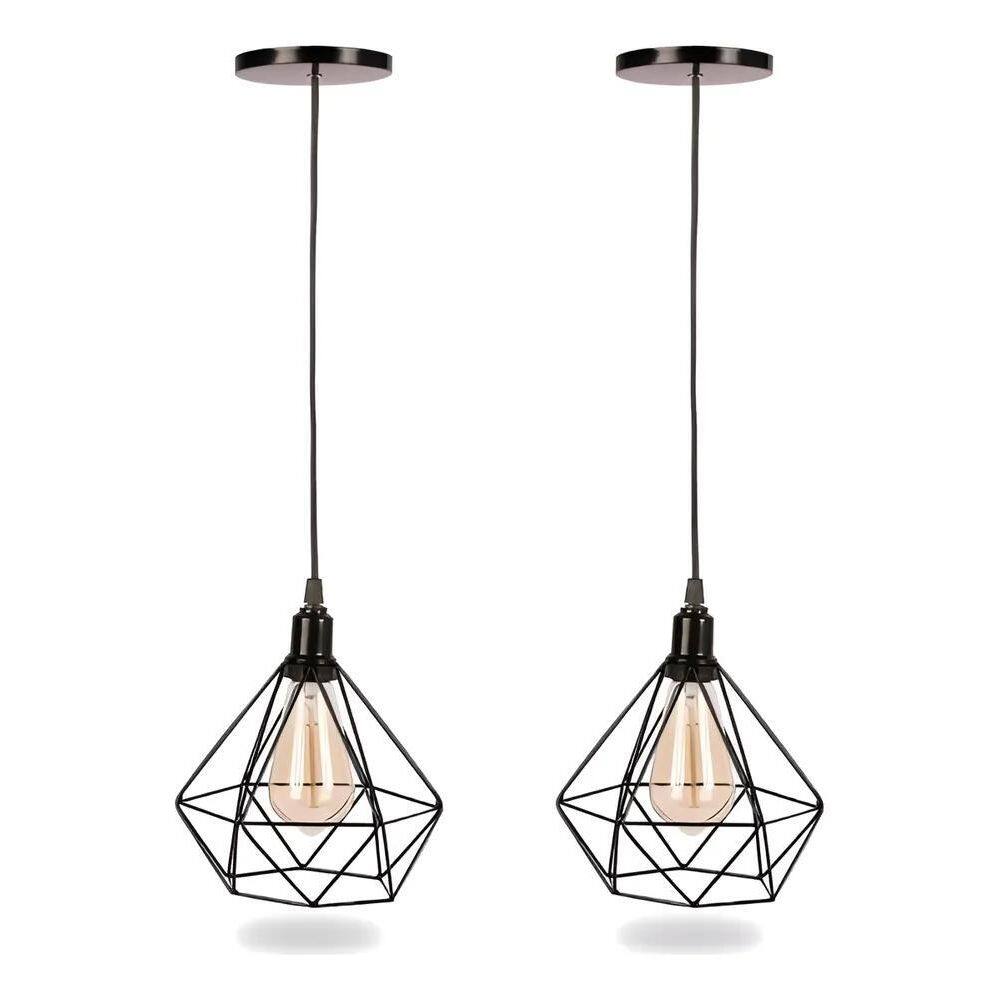 2X Kit 2 Pendentes Luminaria Diamante Aramado Cabo Regulavél
