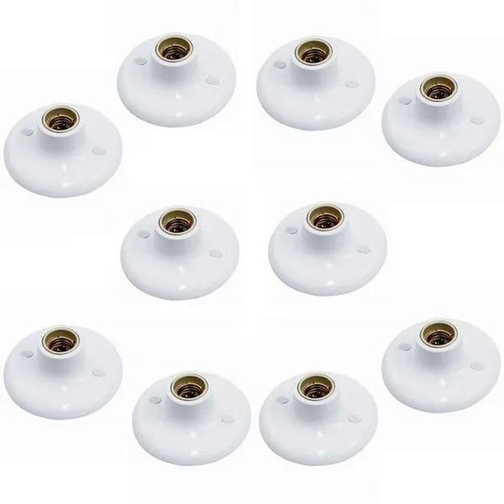 2X Kit 10 Plafons Simples Suporte Lâmpadas Bocal Cerâmico E2