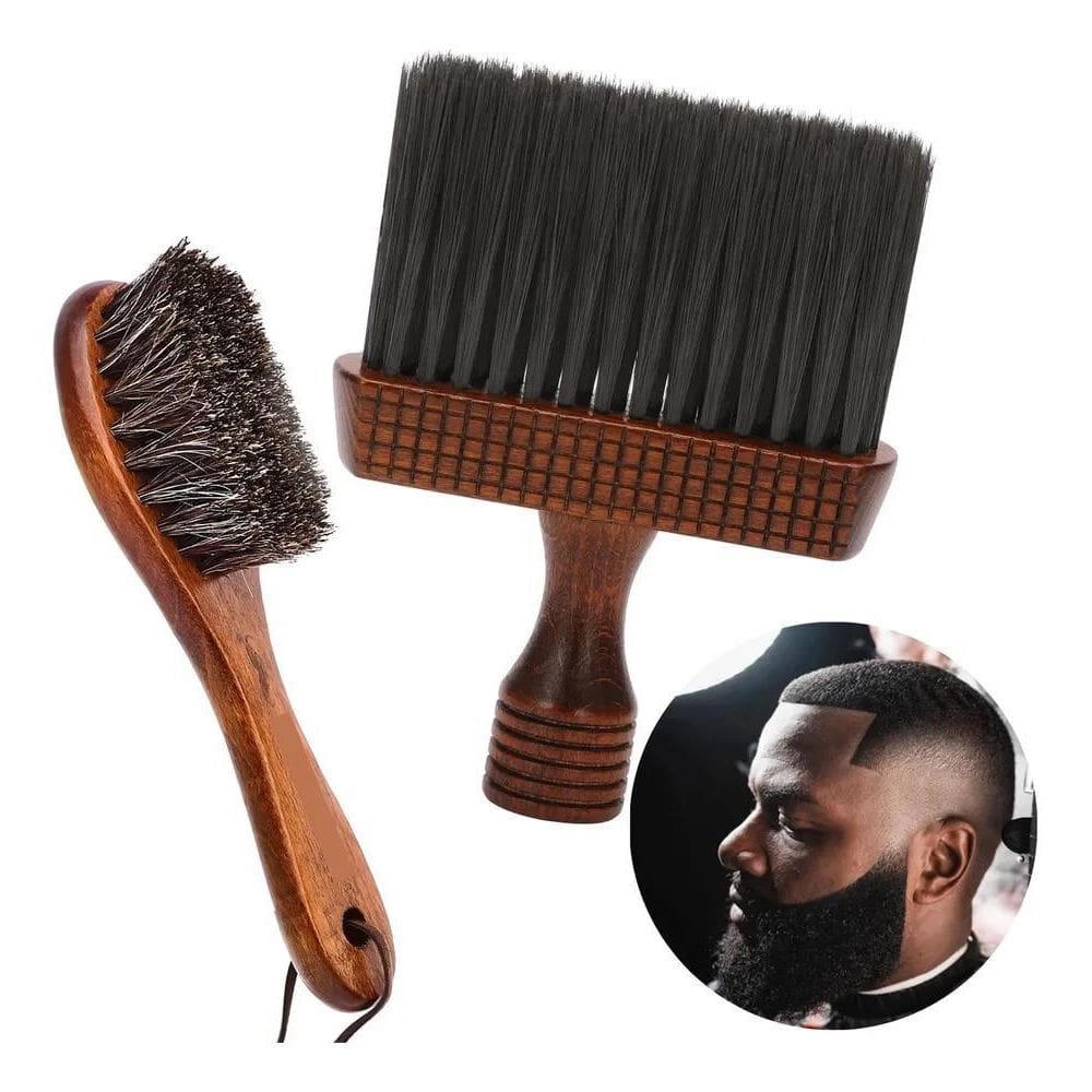 Escova Degradê + Espanador Barbeiro Para Barbearia Madeira