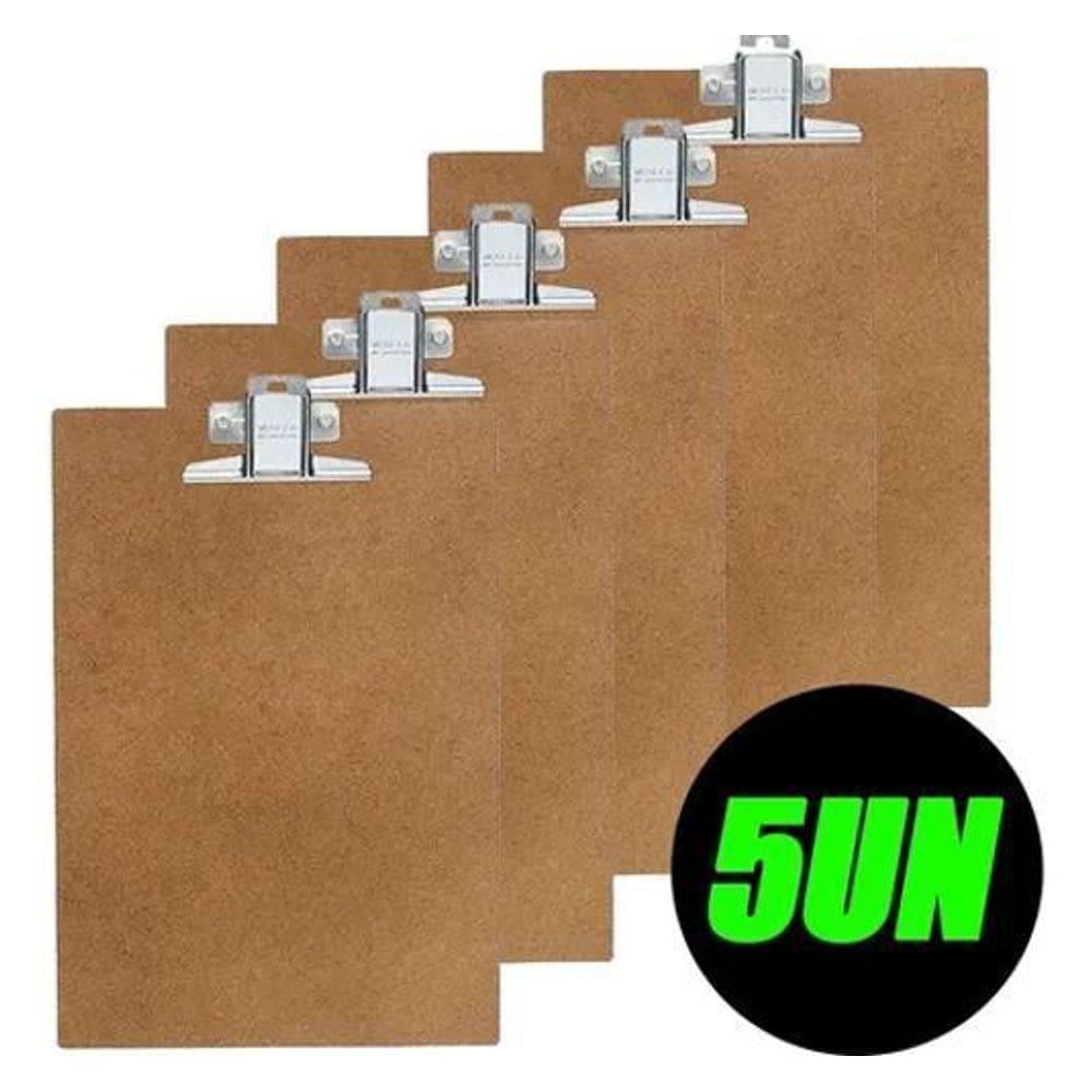 Prancheta Mdf Madeira A5 Com Prendedor De Metal A5 Kit Com 5
