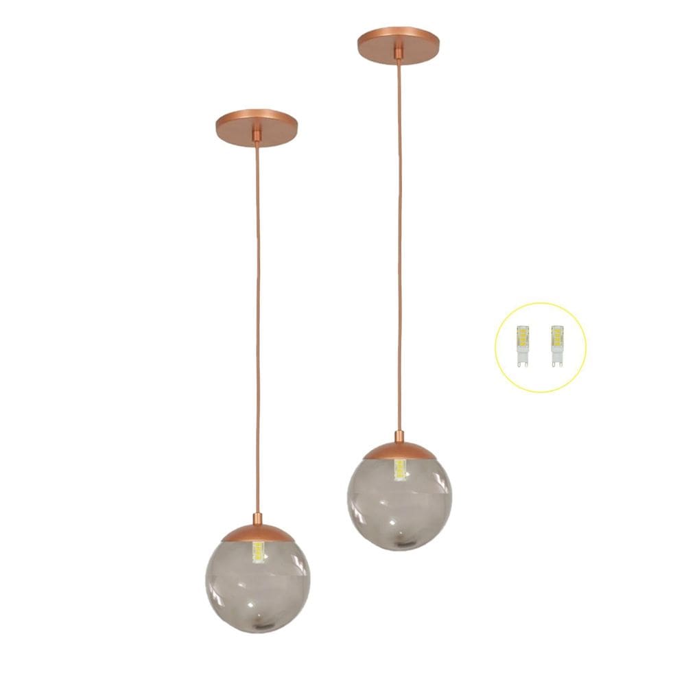 Kit 2 Pendentes Jabuticaba Cobre Bola Globo De Vidro + Led V