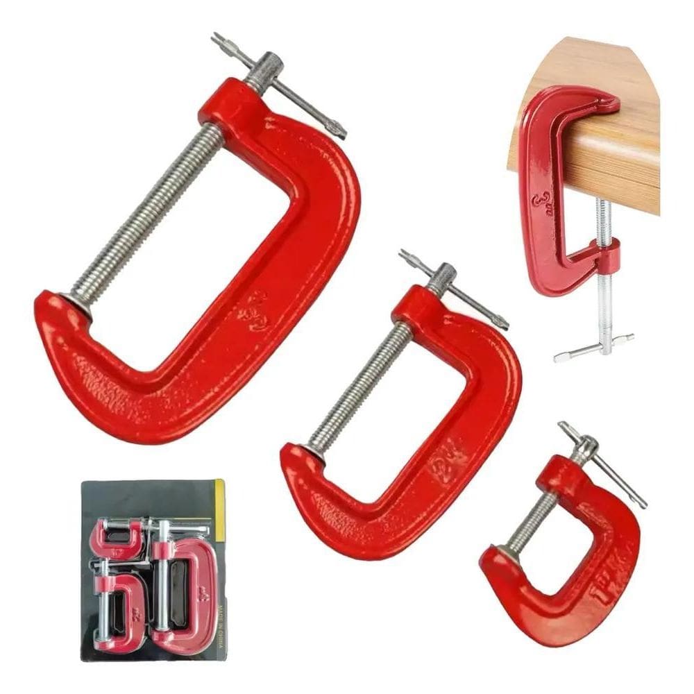 Kit Jogo De Grampo Tipo C Sargento 3 Peças 1 / 2 / 3 Pol