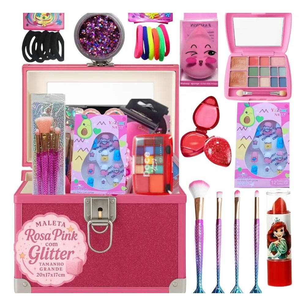 Kit Maquiagem Infantil Princesinha Maleta Grande Rosa 10 Peç