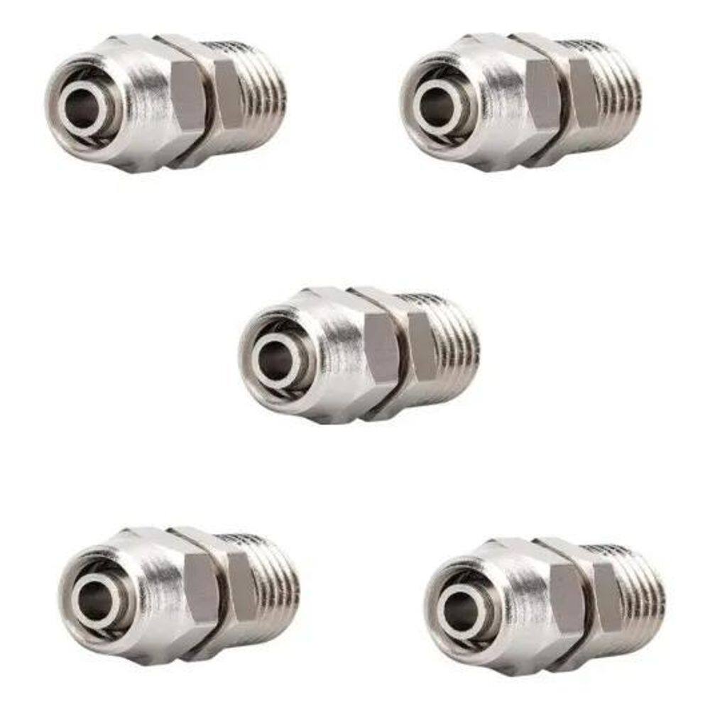 5 Pçs Conexão Reta Dois Toques Metálica Tubo 8Mm X Rosca 1/4