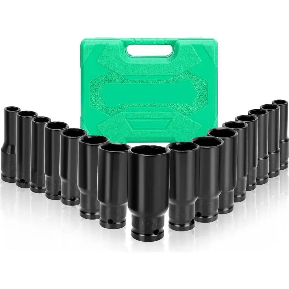 2X Jogo Soquete De Impacto Longo 1/2 Pol 15Peças 10 À 27Mm