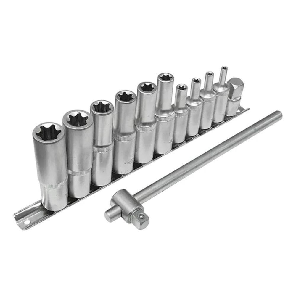 2X Jogo Soquete Longo E-Torx Femea 12 Pcs 1/2X3/8 Profission