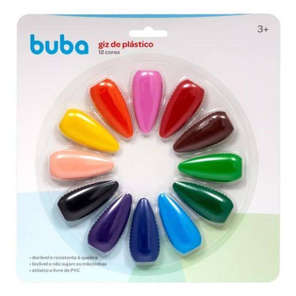 Giz De Plástico Atóxico 12 Cores Infantil Lavável Bebê Buba