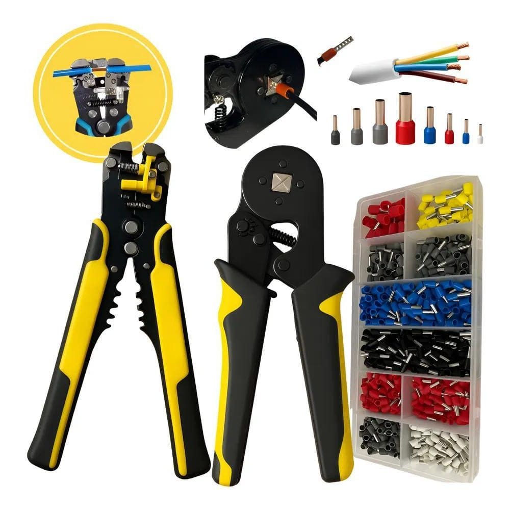 Kit Alicate Crimpar Descascador Com Terminais Ilhós Tubular