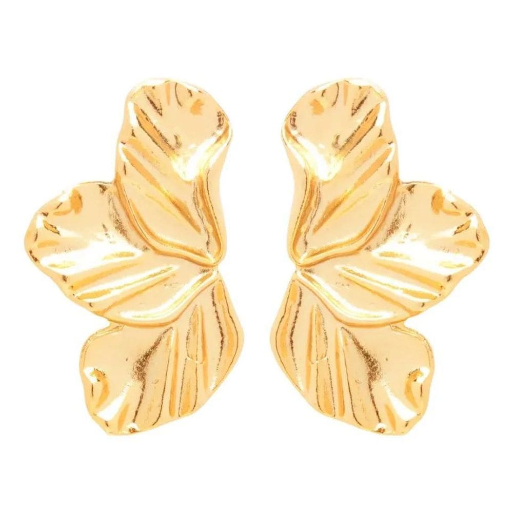 Brinco Folha Grande Folheado A Ouro 18K